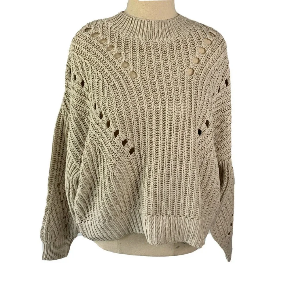 Witchery Womens Pointelle Slouch Crop Knit Bone Cream Size M NWT RRP $129.95 - Picture 1 of 7
